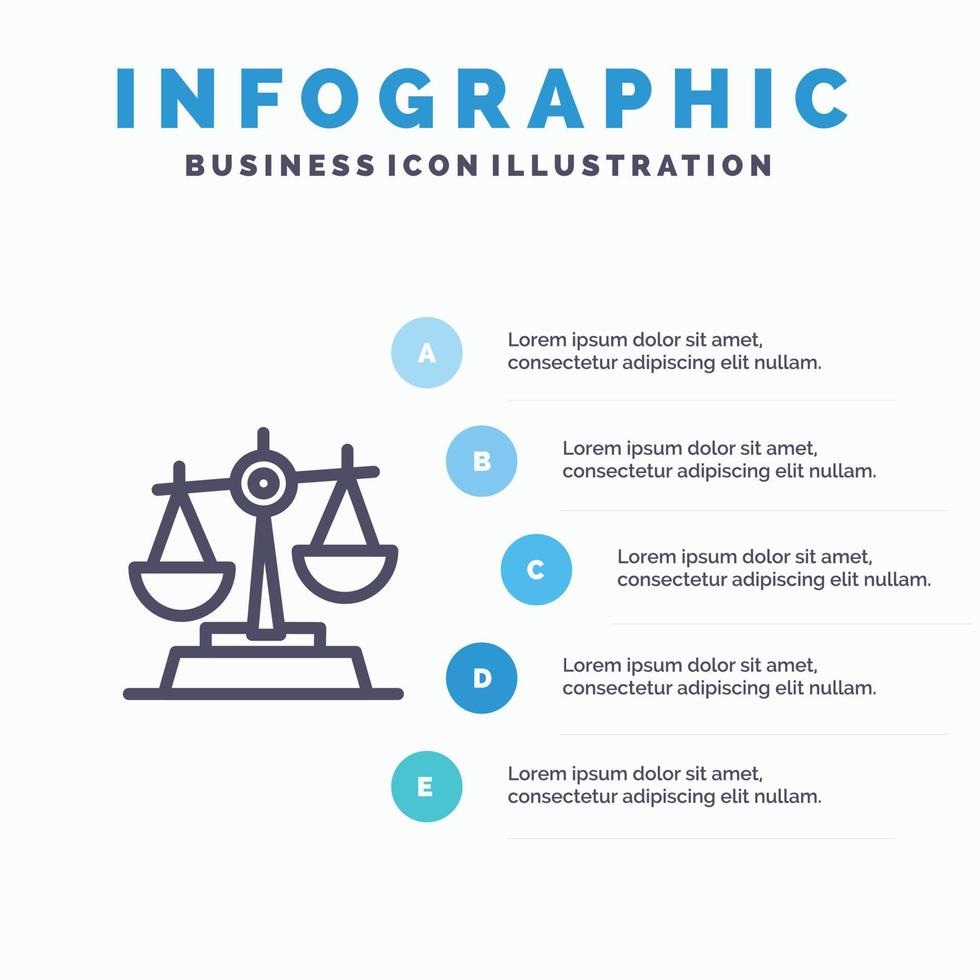 gdpr gerechtigheid wet balans lijn icoon met 5 stappen presentatie infographics achtergrond vector