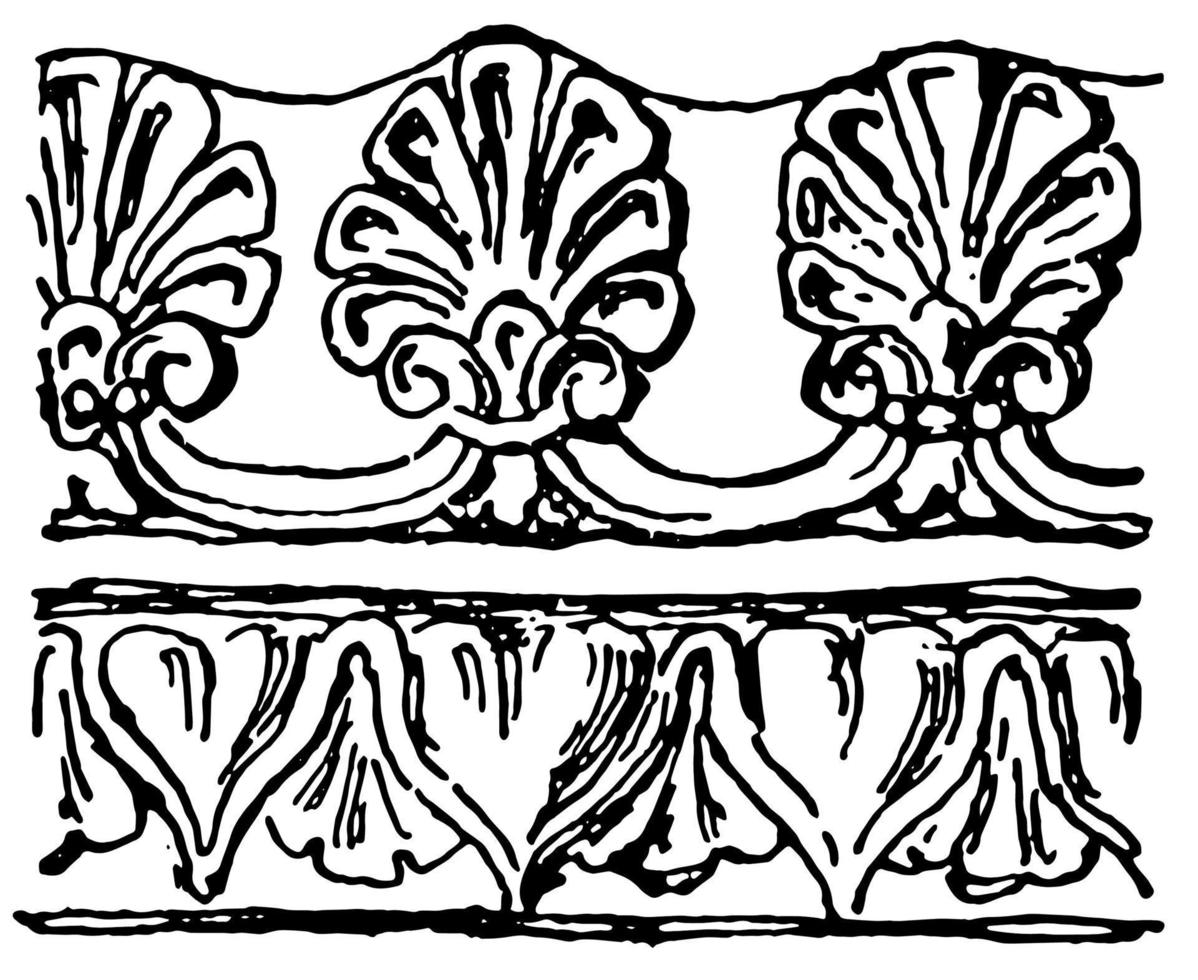 etruscan grens hebben een terracotta patroon, wijnoogst gravure. vector