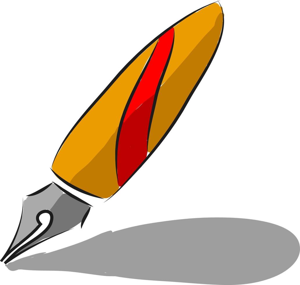 een fontein pen met rood en oranje kleur, vector of kleur illustratie.