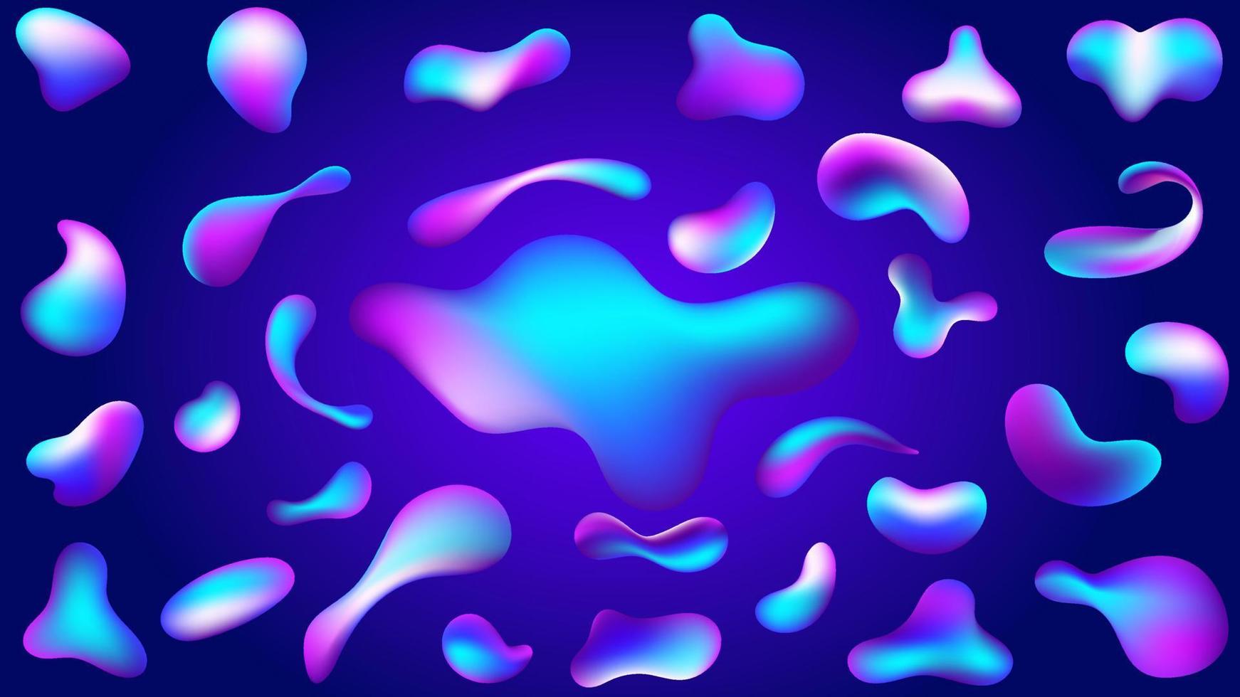 vloeistof stromen gloed Purper, blauw 3d neon lava lamp vector meetkundig reeks voor banier, kaart of ui ontwerp. helling maas bubbel in de vorm van een Golf druppel. 31 vloeistof kleurrijk abstract vormen verzameling