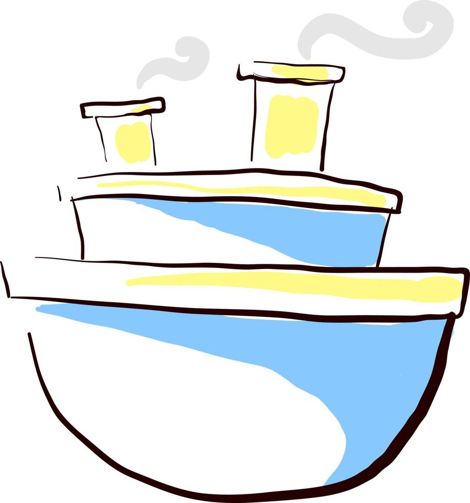 blauw schip Aan water, illustratie, vector Aan wit achtergrond.