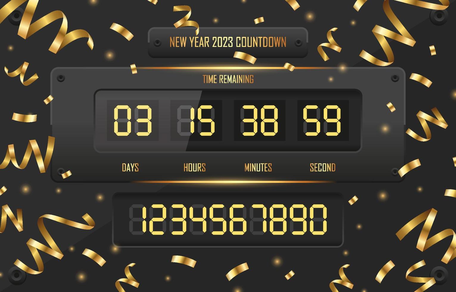 nieuw jaar 2023 digitaal countdown klok vector