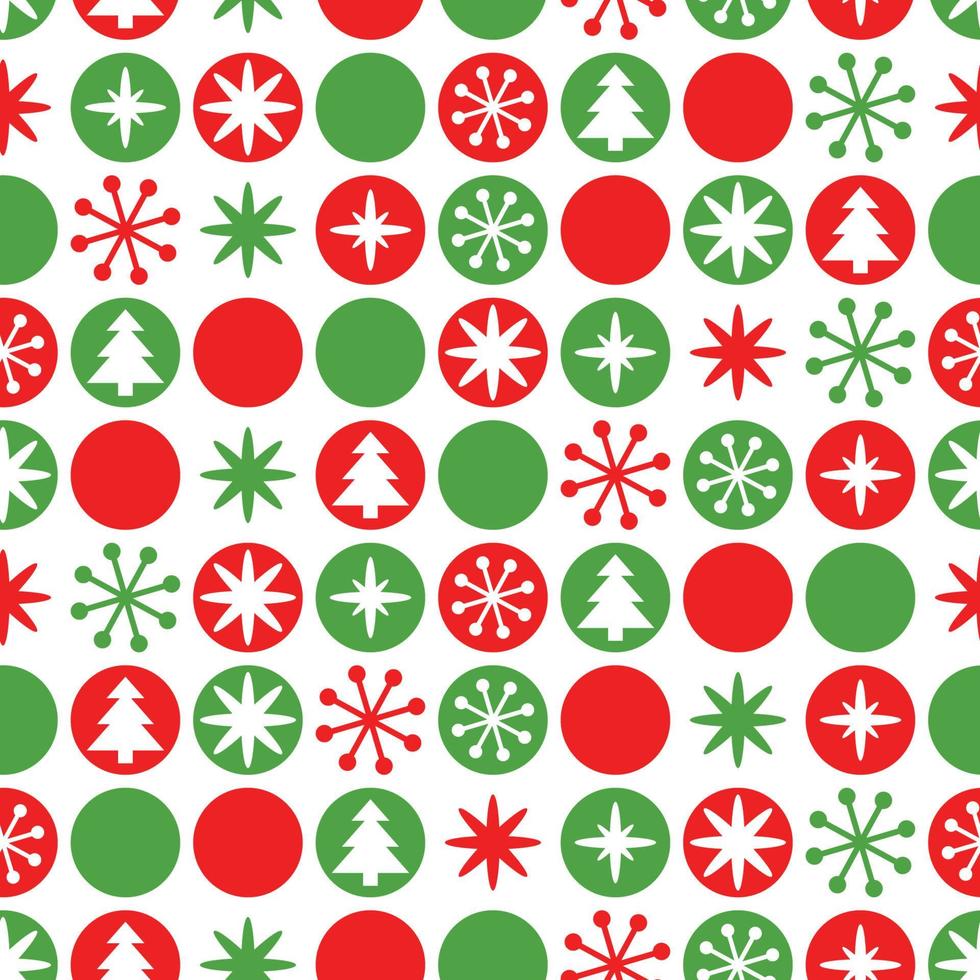 gemakkelijk meetkundig naadloos Kerstmis patroon. traditioneel groente, rood kleur. helder nieuw jaar achtergrond versierd sneeuwvlokken, Kerstmis boom, bal vector winter ontwerp voor behang, kleding stof, textiel