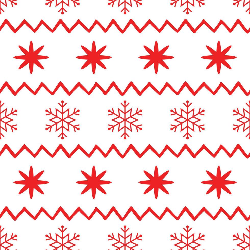 vector Scandinavisch naadloos patroon met rood sneeuwvlokken, sjevron Aan wit. nieuw jaar achtergrond voor behang, kleding stof, textiel, verpakking, geschenk, sjabloon, banier, afdrukken. winter vector illustratie