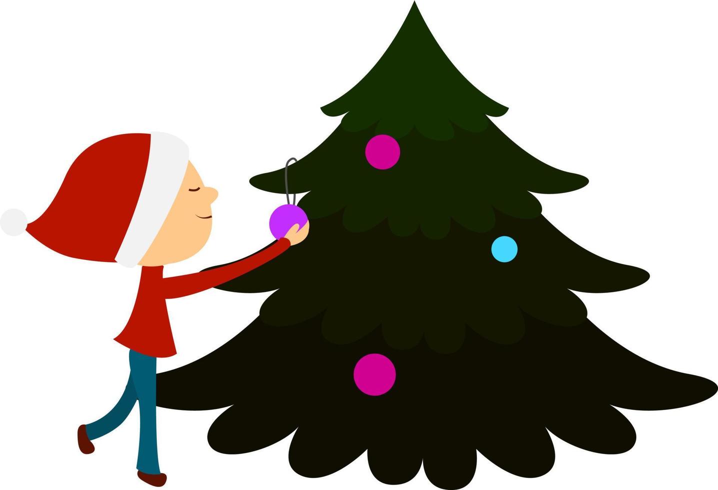 meisje en Kerstmis boom, illustratie, vector Aan wit achtergrond.