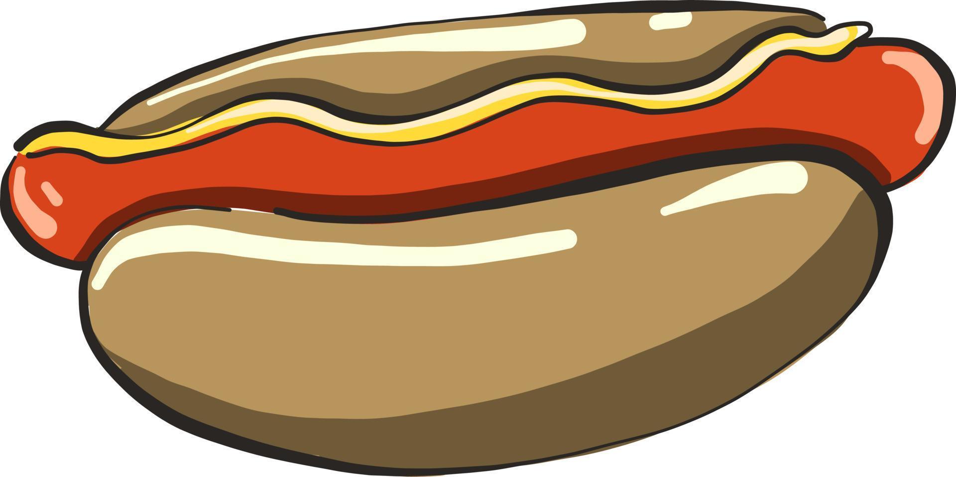 heerlijk hotdog, illustratie, vector Aan wit achtergrond.