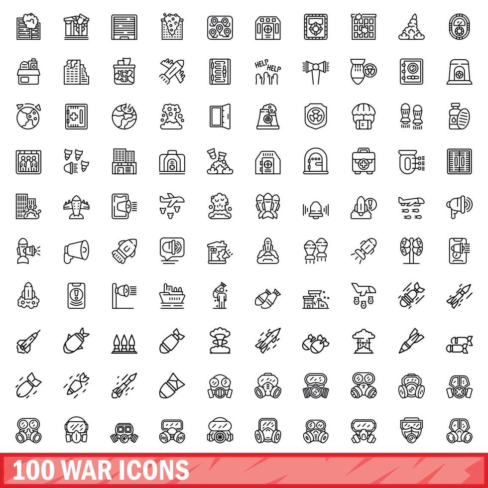 100 oorlog pictogrammen set, schets stijl vector