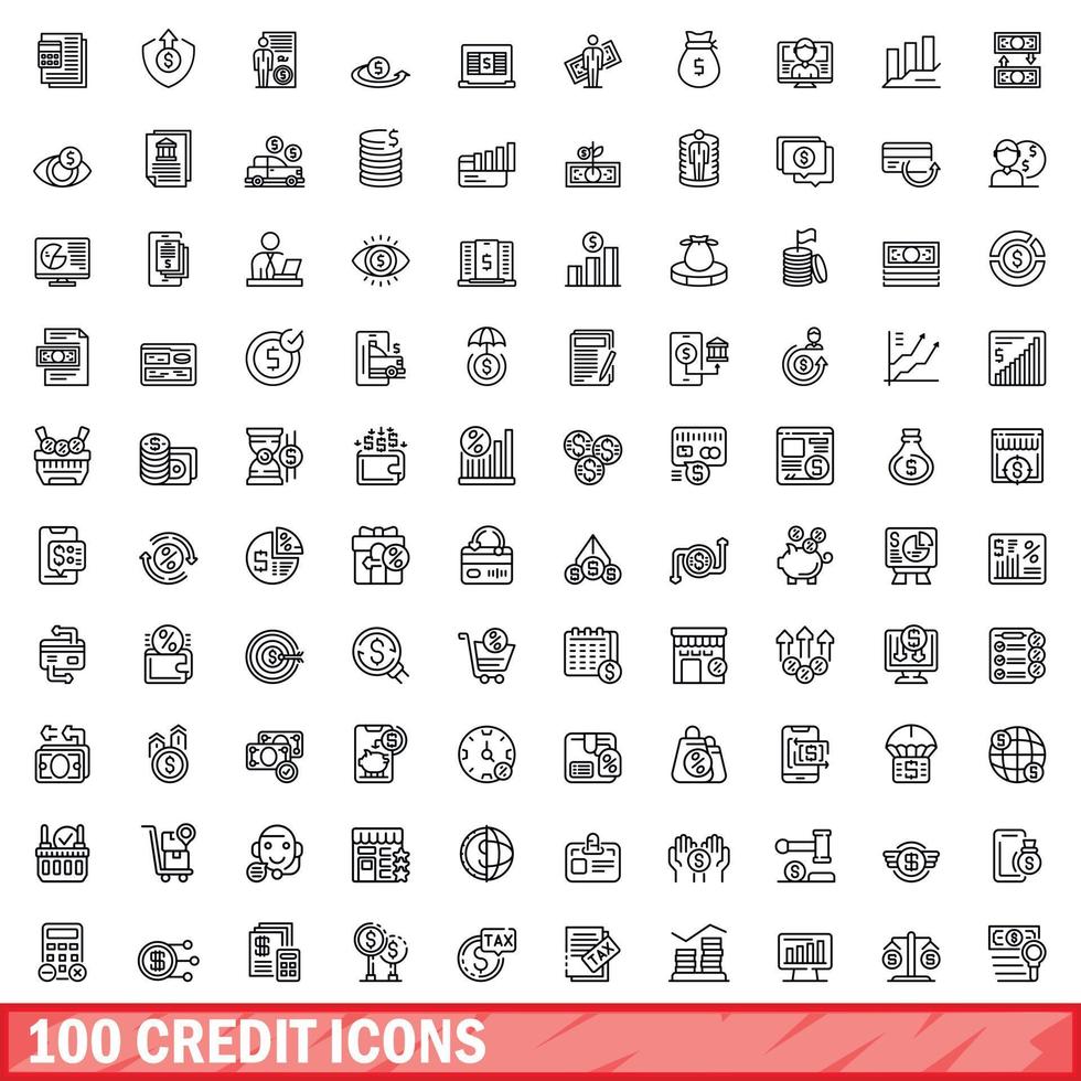 100 credit pictogrammen set, schets stijl vector