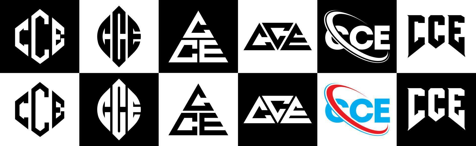 cc brief logo ontwerp in zes stijl. cc veelhoek, cirkel, driehoek, zeshoek, vlak en gemakkelijk stijl met zwart en wit kleur variatie brief logo reeks in een tekengebied. cc minimalistische en klassiek logo vector