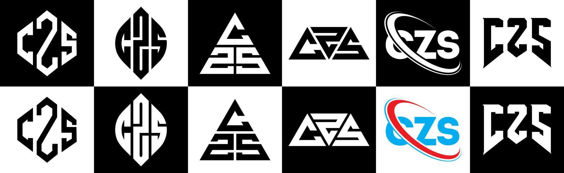 czs brief logo ontwerp in zes stijl. czs veelhoek, cirkel, driehoek, zeshoek, vlak en gemakkelijk stijl met zwart en wit kleur variatie brief logo reeks in een tekengebied. czs minimalistische en klassiek logo vector