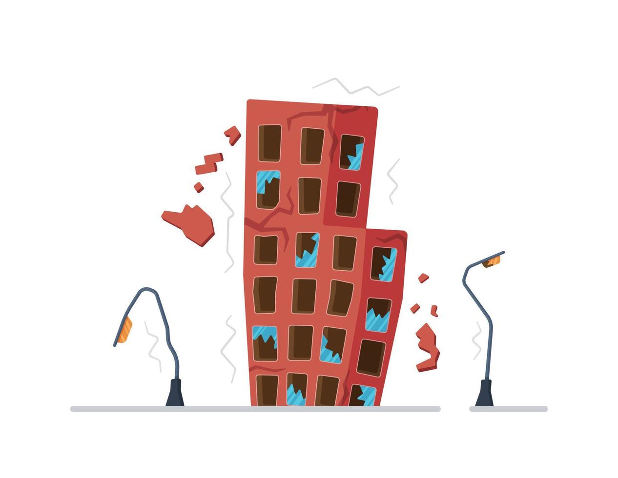 gevolgen van een natuurlijk ramp of ramp. overstroomd rood appartement gebouw geïsoleerd Aan wit achtergrond. vector
