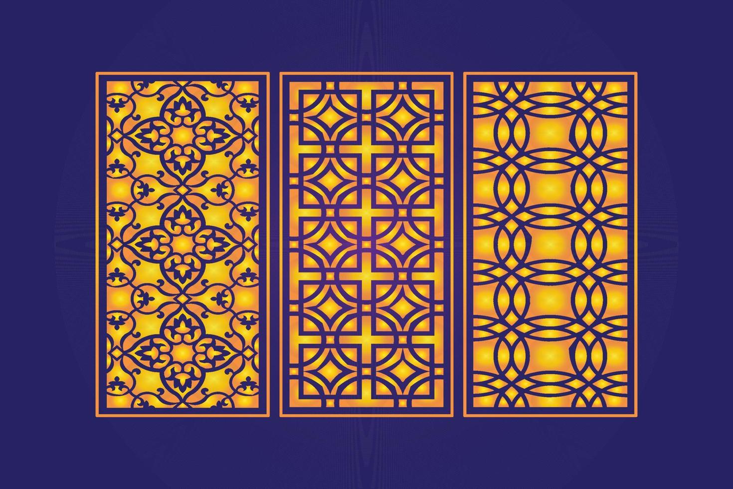 Islamitisch decoratief laser besnoeiing panelen sjabloon met abstract meetkundig structuur en bloemen laser vector