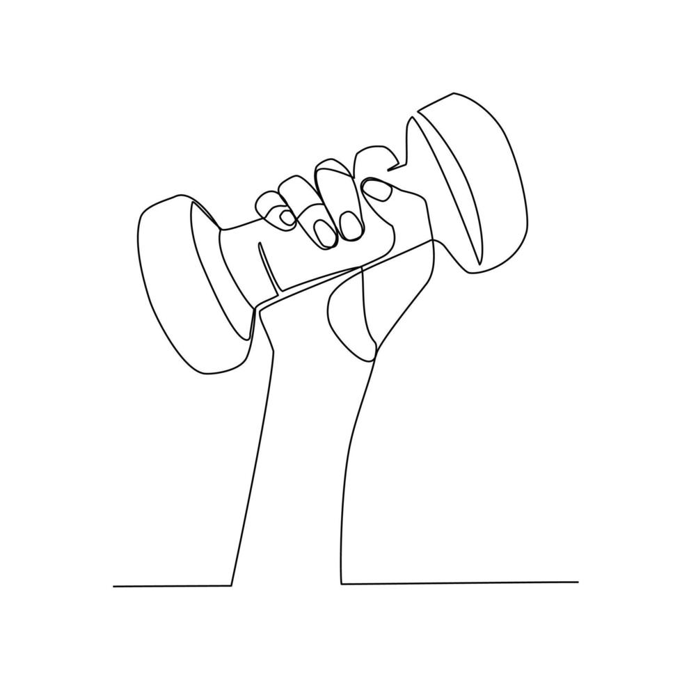 vector illustratie van een hand- Holding een halter getrokken in lijn kunst stijl