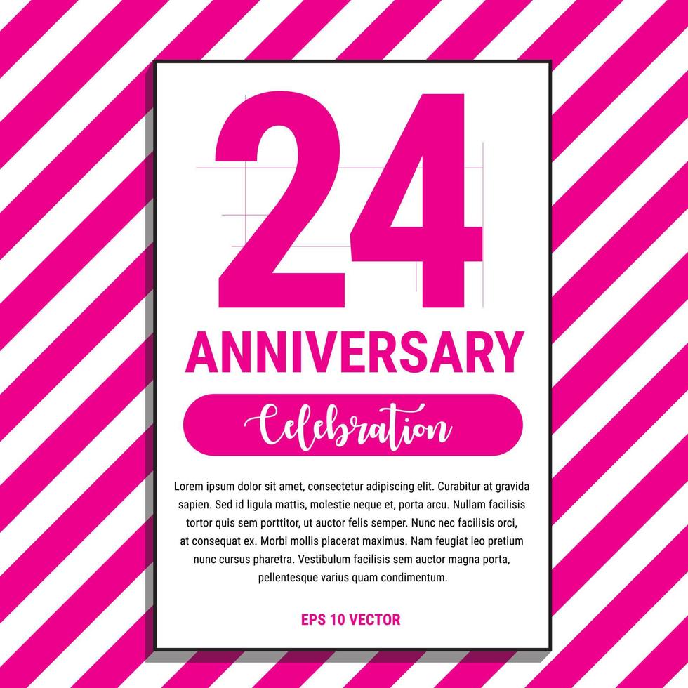 24 jaar verjaardag viering ontwerp, Aan roze streep achtergrond vector illustratie. eps10 vector