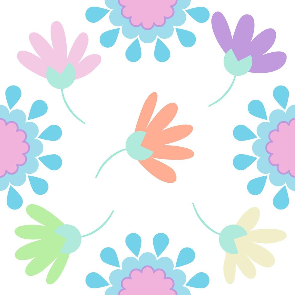 kleurrijk bloemblaadjes madeliefje bloem bloesem en mandala grafisch vector naadloos patroon, illustratie element Aan wit achtergrond voor kleding stof textiel gedrukt behang en omhulsel