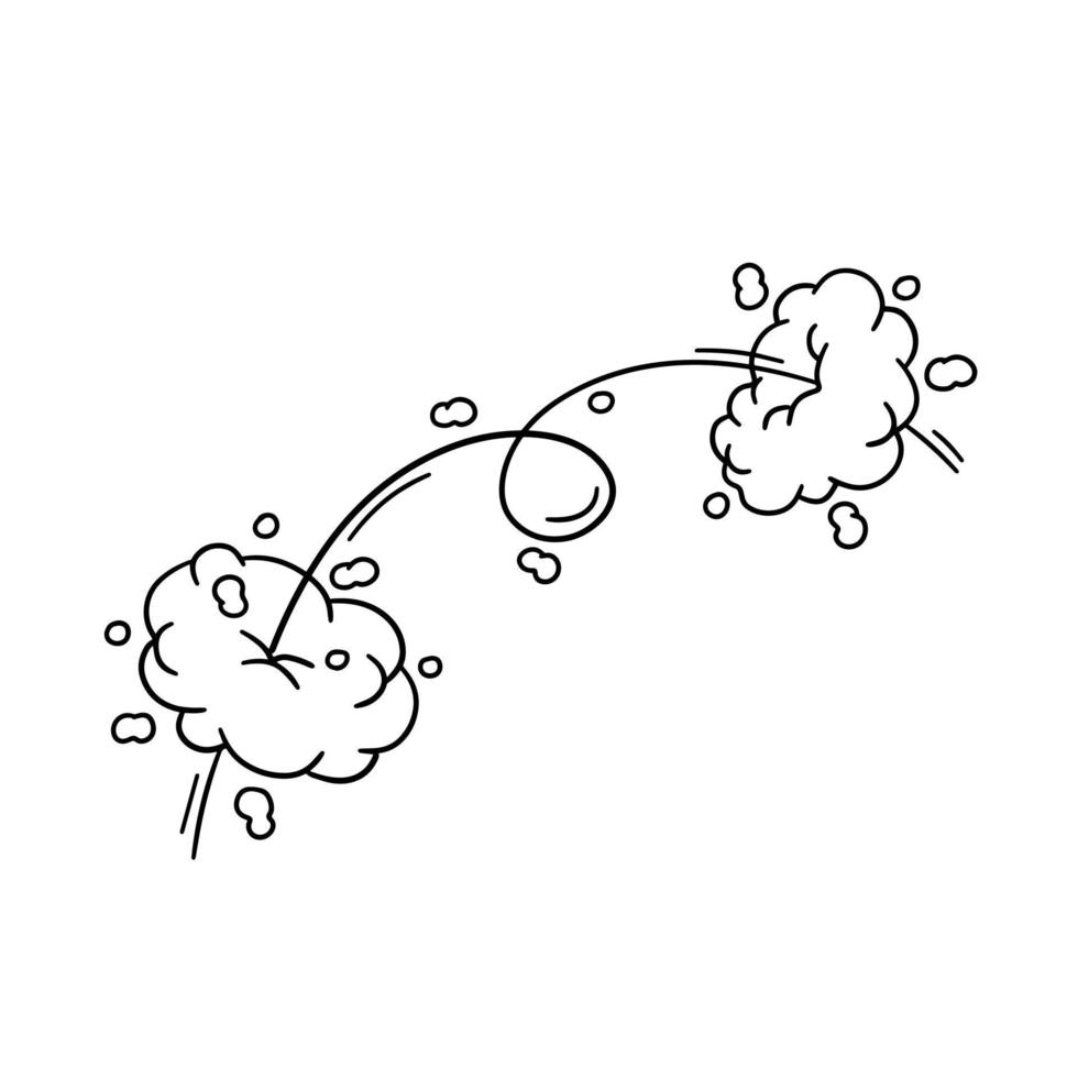 snelheid effect. beweging, springen en wolk. lucht en stoom. tekenfilm lijn zwart en wit illustratie vector