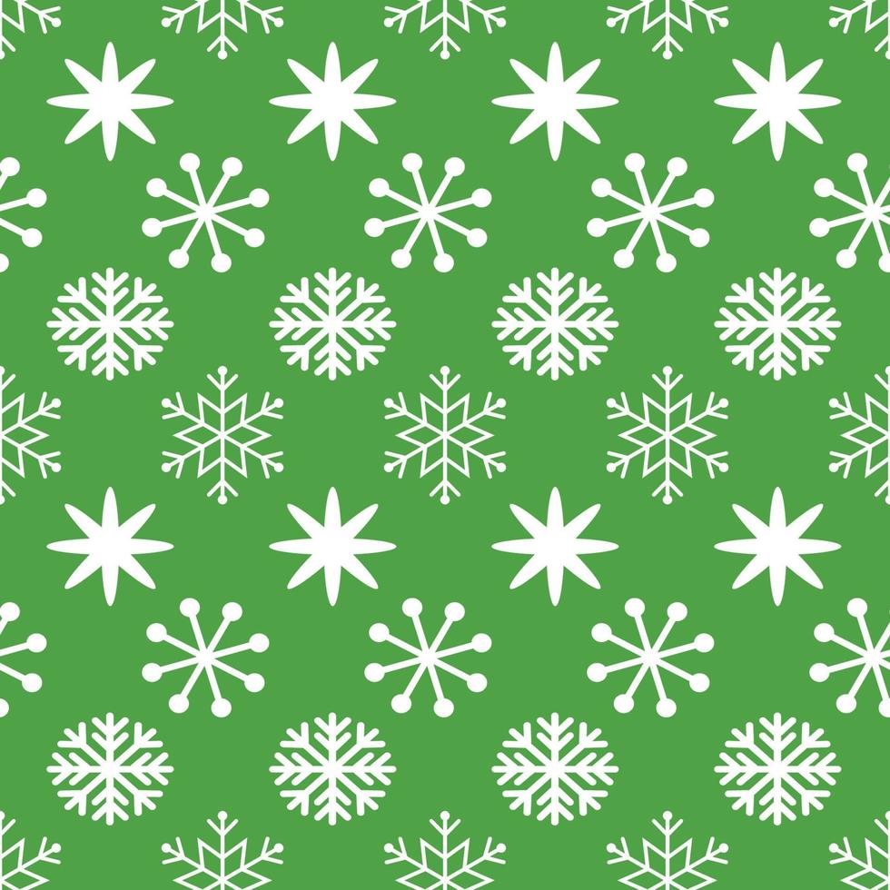 groen Kerstmis naadloos patroon met schattig wit sneeuwvlokken. nieuw jaar achtergrond voor behang, kleding stof, textiel, verpakking, geschenk, sjabloon, banier, afdrukken, inpakken papier. winter besneeuwd vector illustratie