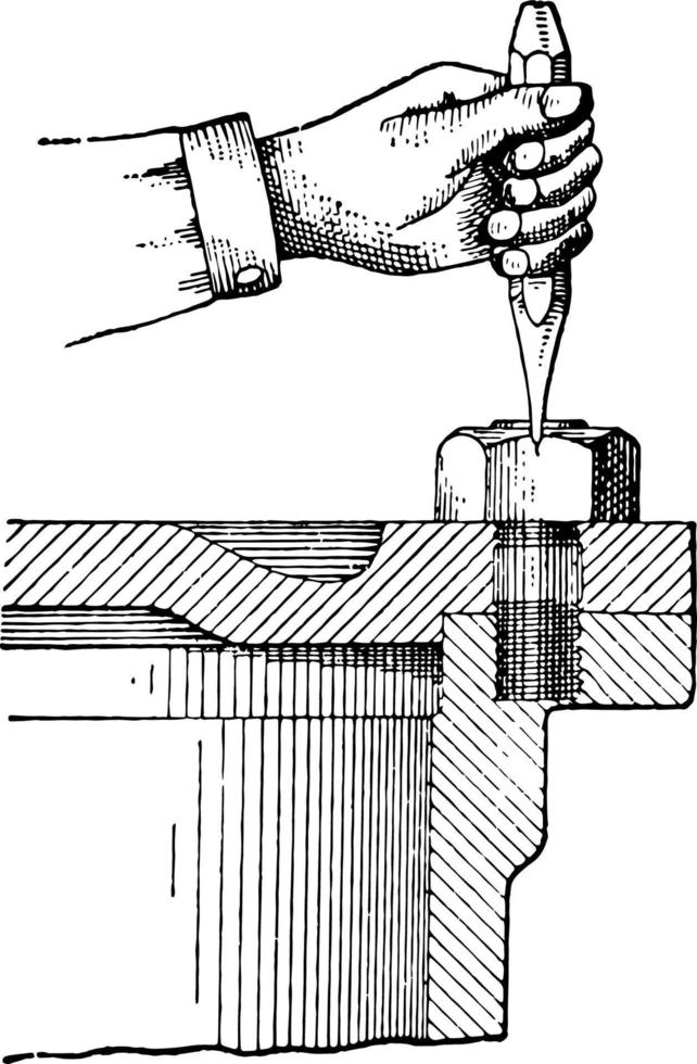 Verwijderen verroest noten gebruik makend van beitel, wijnoogst illustratie. vector