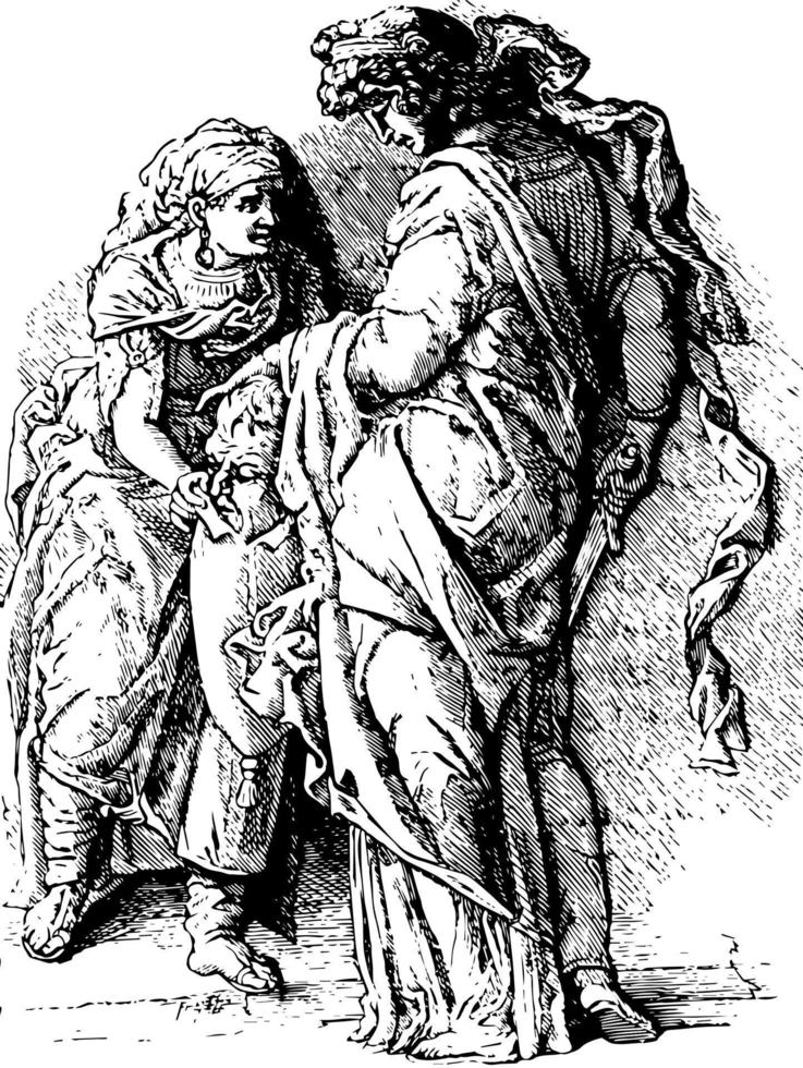 judith met de hoofd van holofernes kan nu worden gevonden in de uffizi galerij in Florence, wijnoogst gravure. vector
