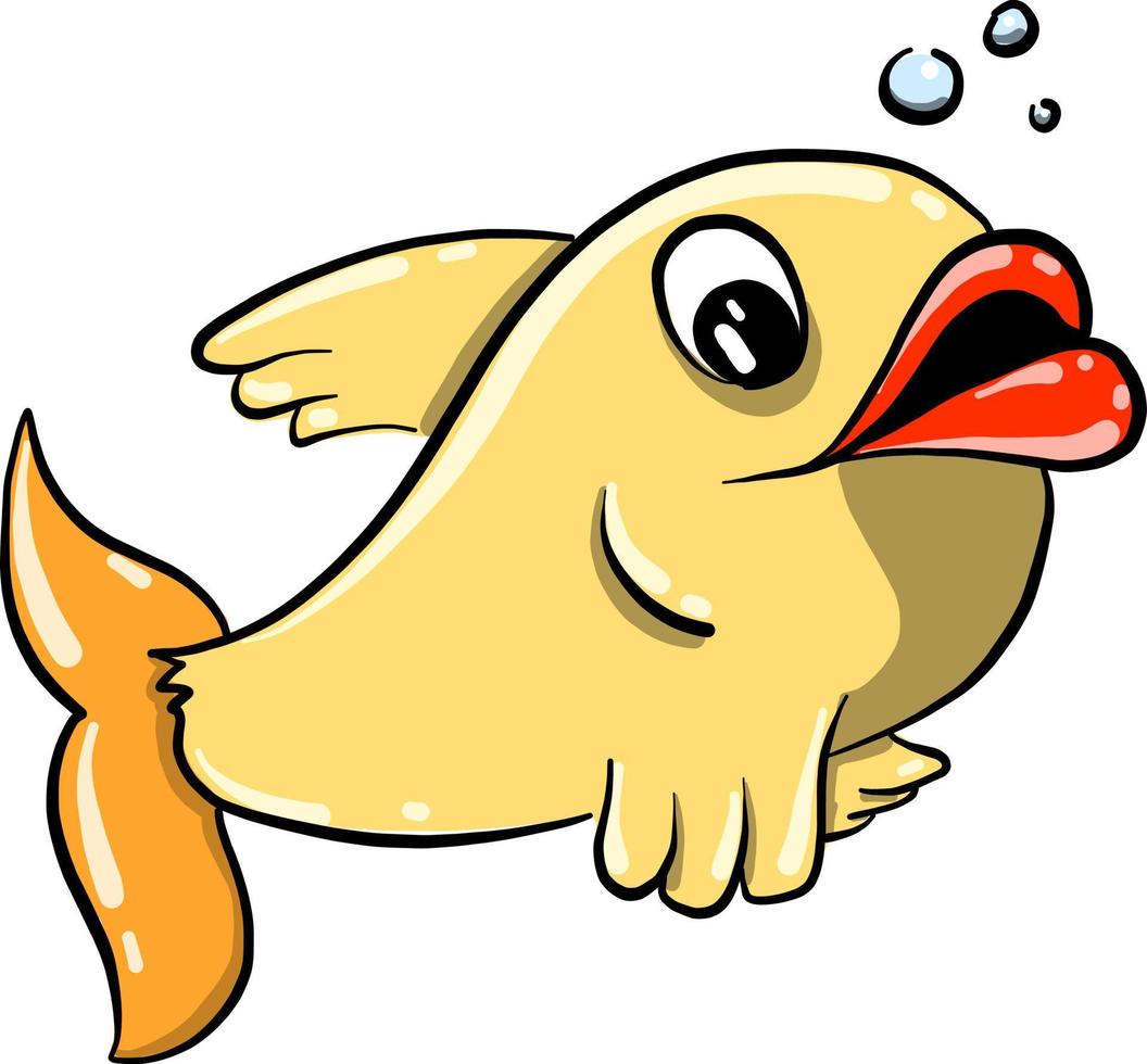yelow vis met groot lippen, illustratie, vector Aan wit achtergrond