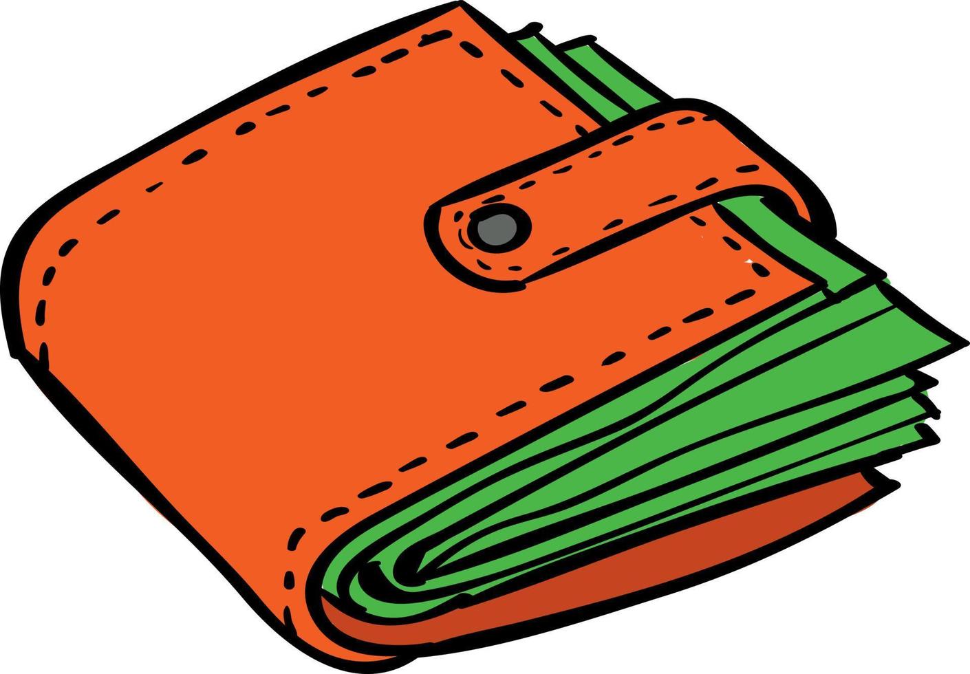 oranje portemonnee, illustratie, vector Aan wit achtergrond.