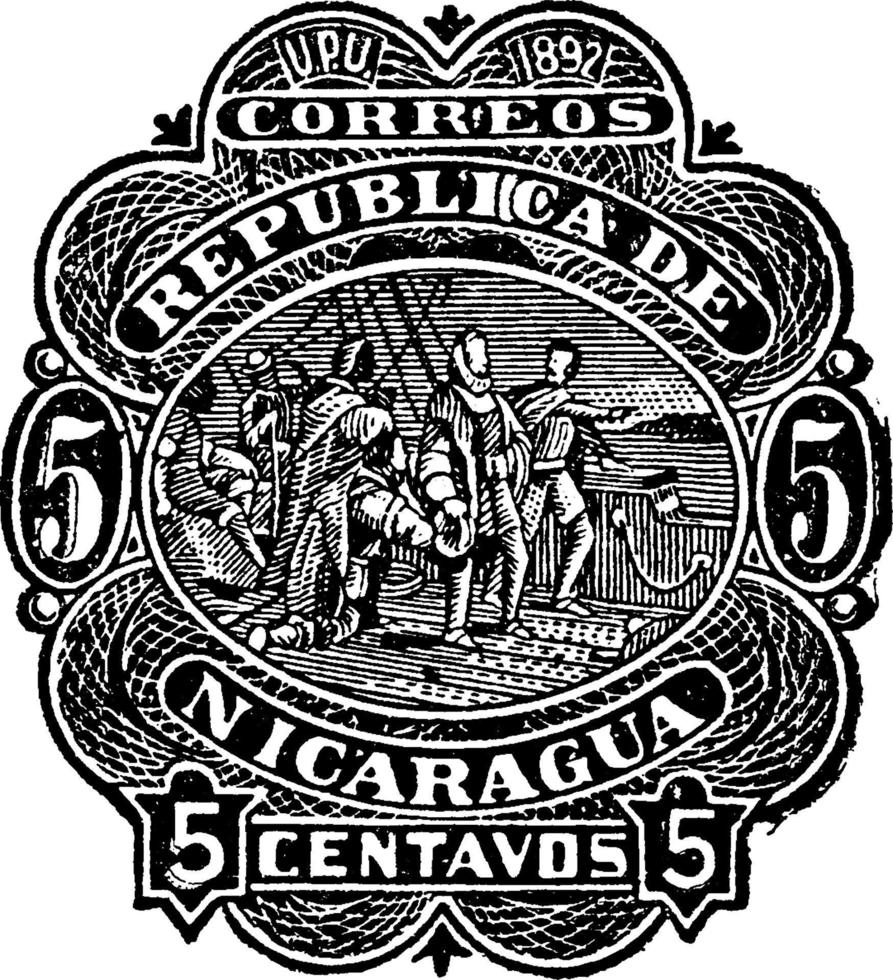 Nicaragua 5 centavos envelop in 1892, wijnoogst illustratie. vector