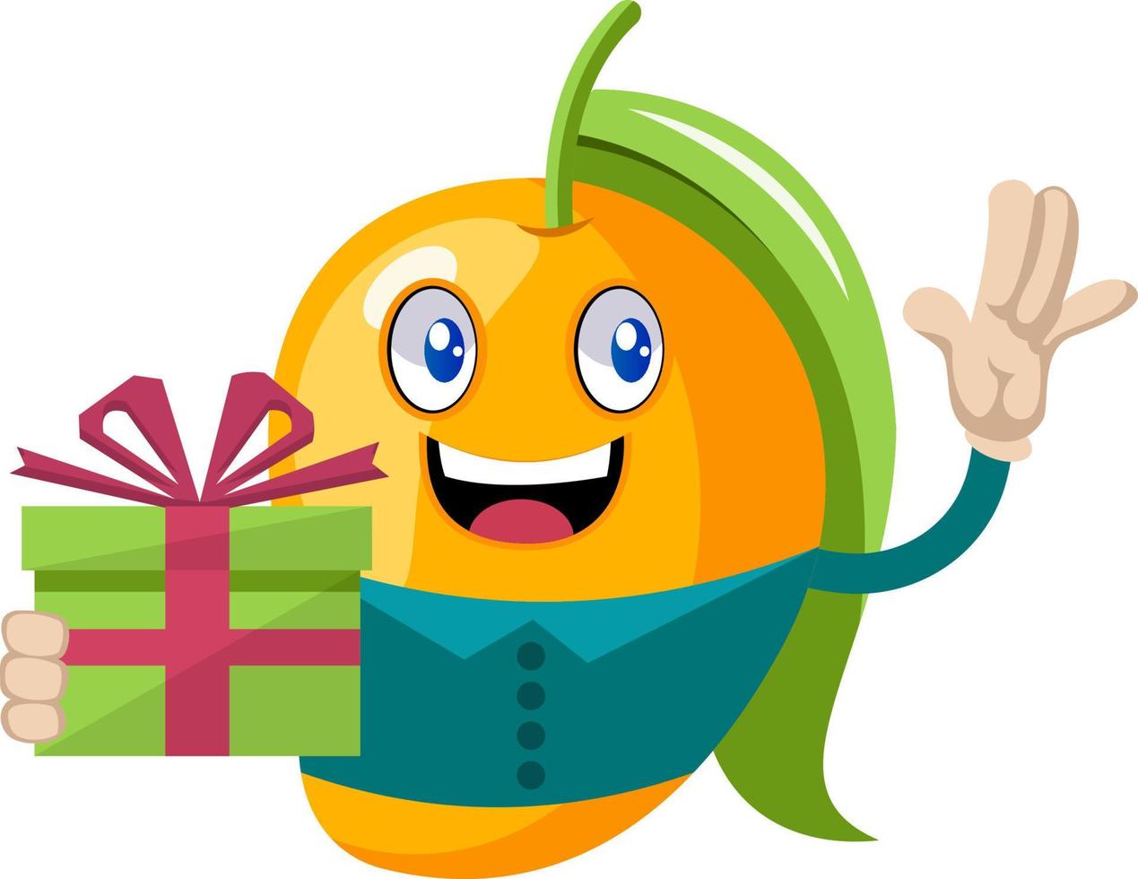 mango met verjaardag Cadeau, illustratie, vector Aan wit achtergrond.