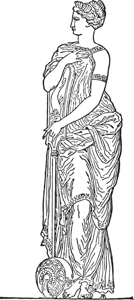 nimf beeldhouwwerk is in Grieks mythologie, wijnoogst gravure. vector