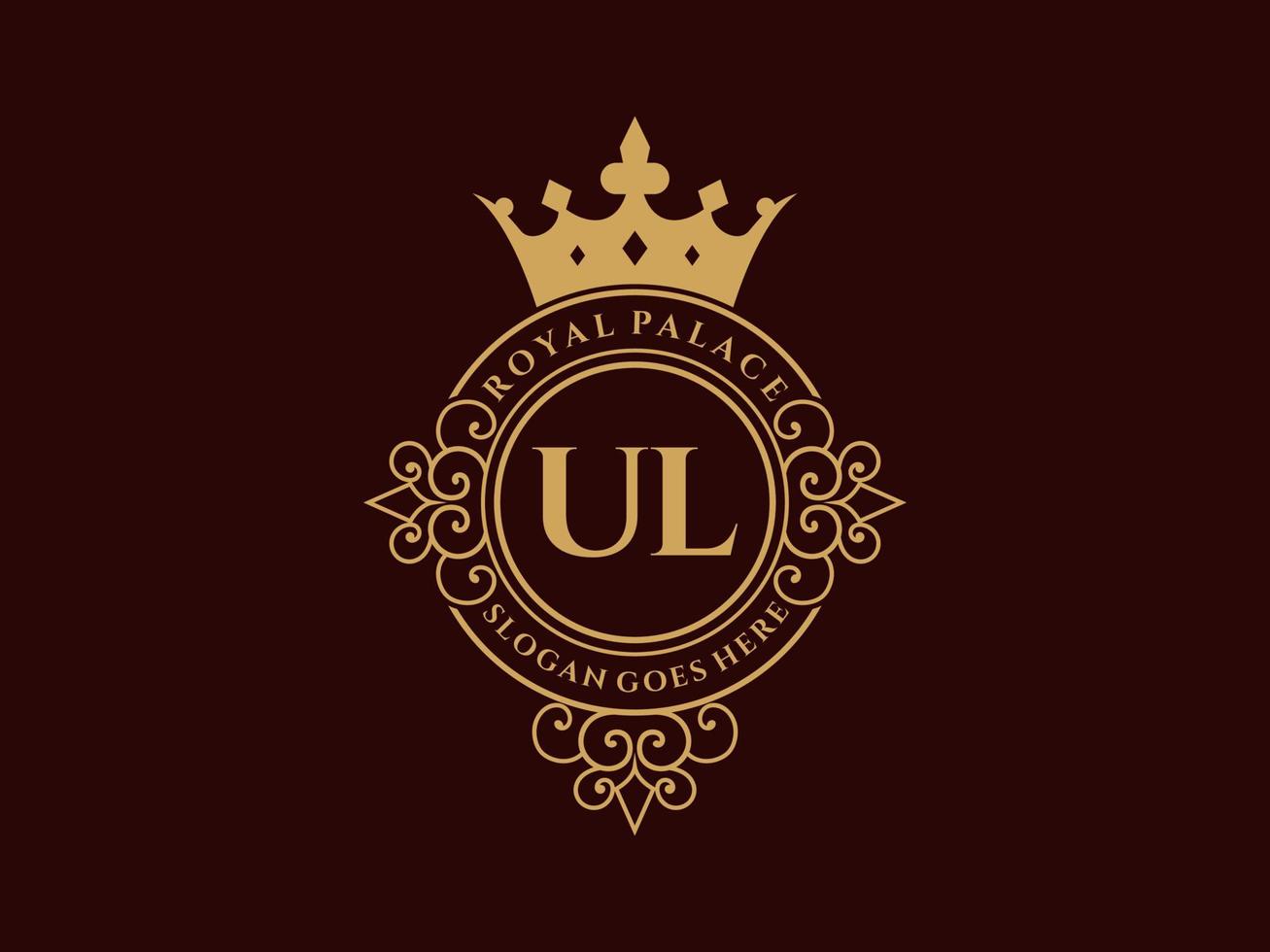 brief ul antiek Koninklijk luxe Victoriaans logo met sier- kader. vector