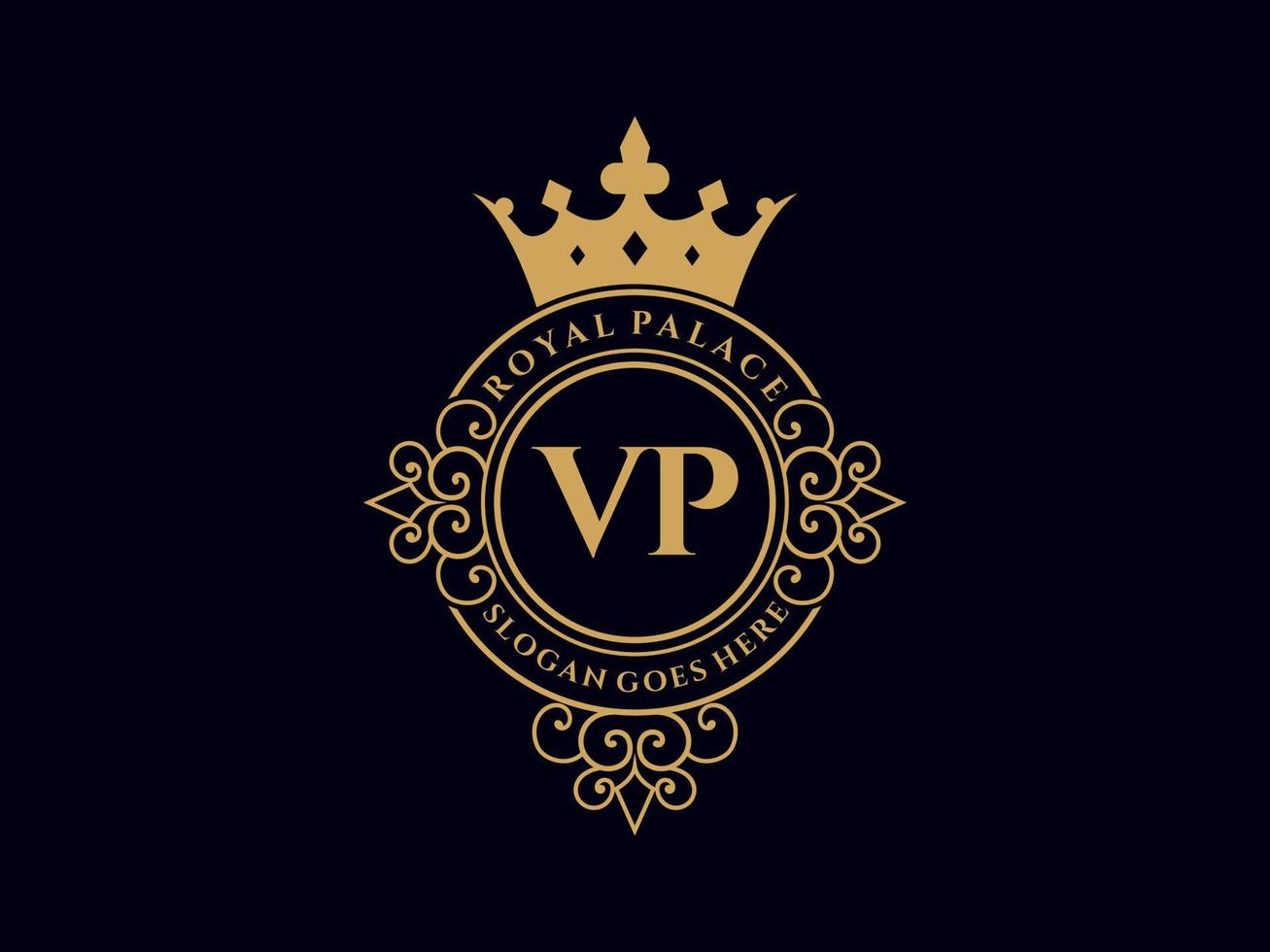 brief vp antiek Koninklijk luxe Victoriaans logo met sier- kader. vector