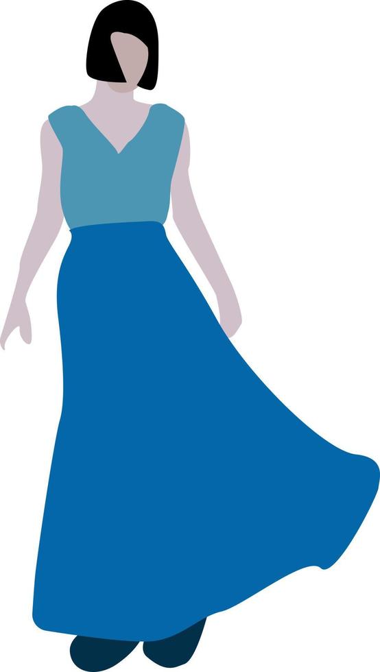 meisje in blauw, illustratie, vector Aan wit achtergrond.