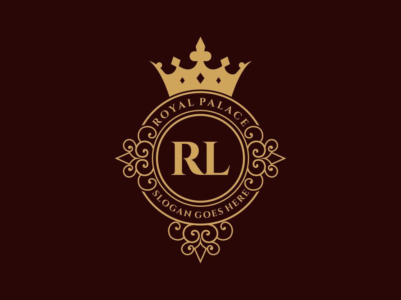 brief rl antiek Koninklijk luxe Victoriaans logo met sier- kader. vector