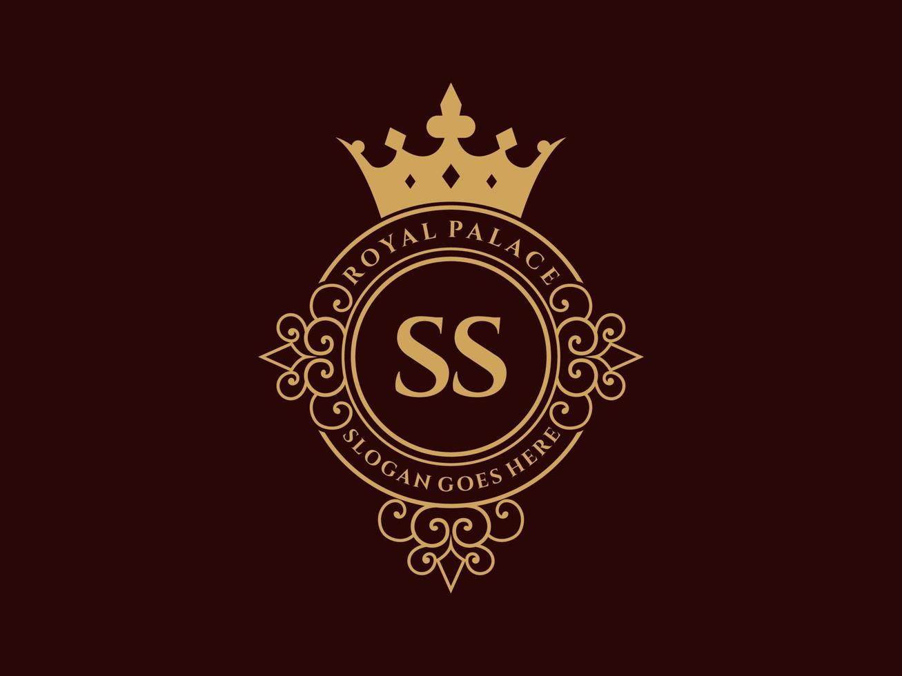brief ss antiek Koninklijk luxe Victoriaans logo met sier- kader. vector