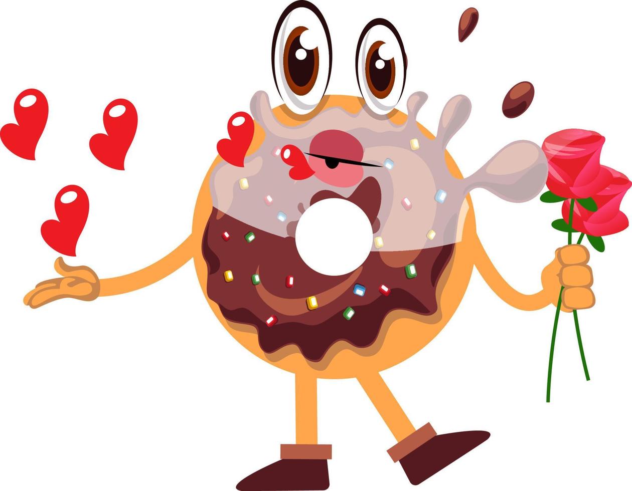 donut Holding rozen, illustratie, vector Aan wit achtergrond.