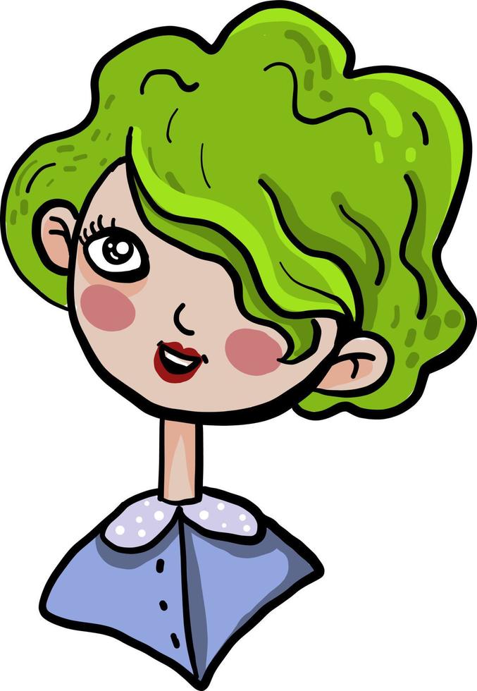 meisje met groen haar, illustratie, vector Aan wit achtergrond