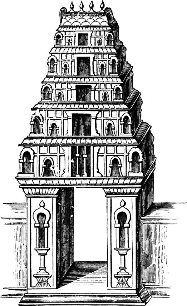 Ingang naar een pagode, wijnoogst illustratie. vector