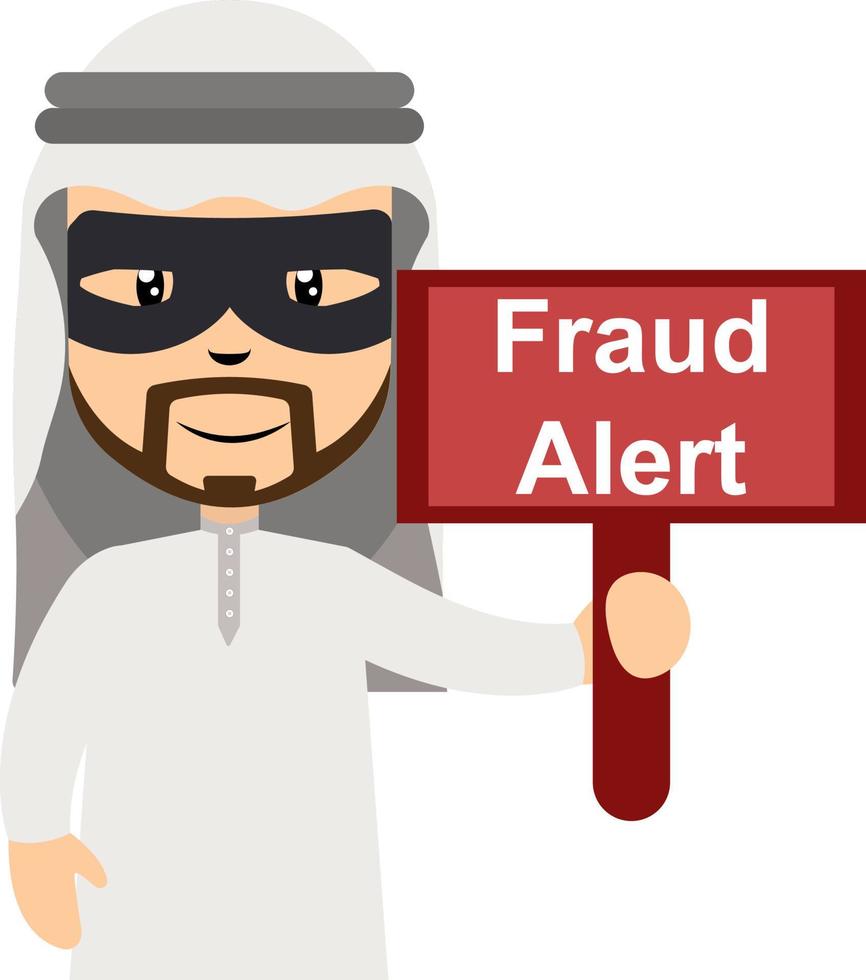 Arabisch met fraude alarm teken, illustratie, vector Aan wit achtergrond.