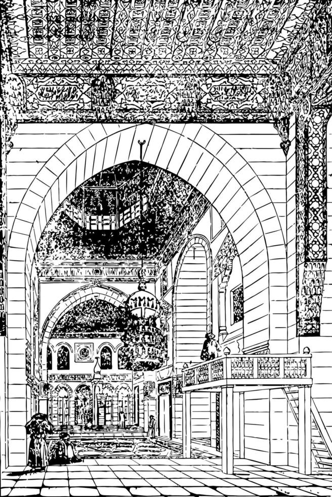kaid bey moskee, kunst, wijnoogst gravure. vector