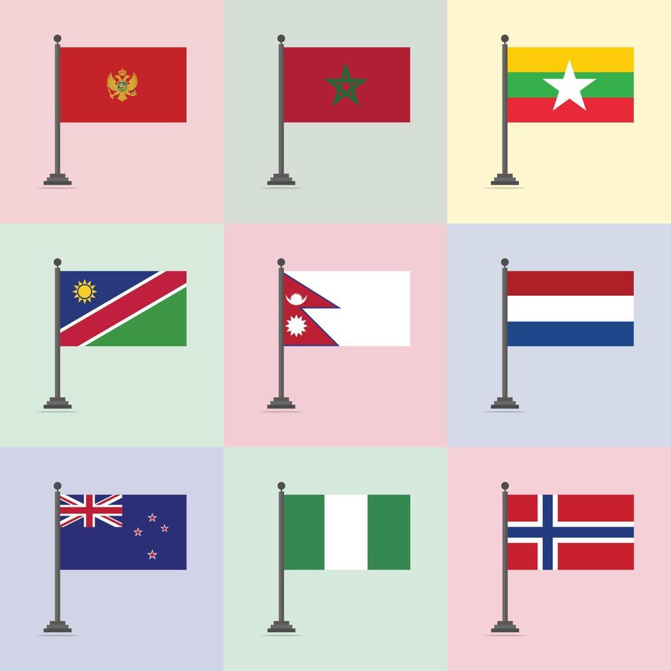 vlag ontwerp sjabloon Montenegro Marokko Myanmar Namibië Nepal Nederland nieuw Zeeland Nigeria Noorwegen vector