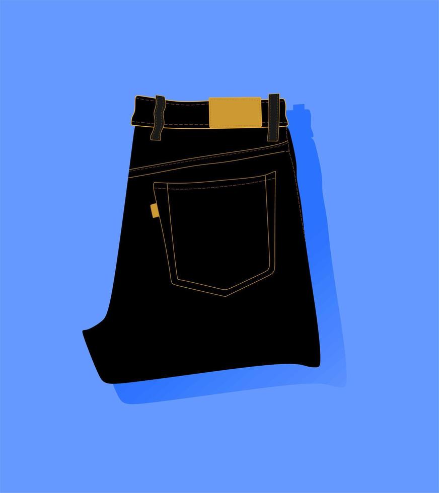 jeans zijn zwart. gerold omhoog jeans Leuk vinden Aan een op te slaan plank. modieus stiksels Aan jeans, label. realistisch jeans illustratie. vector