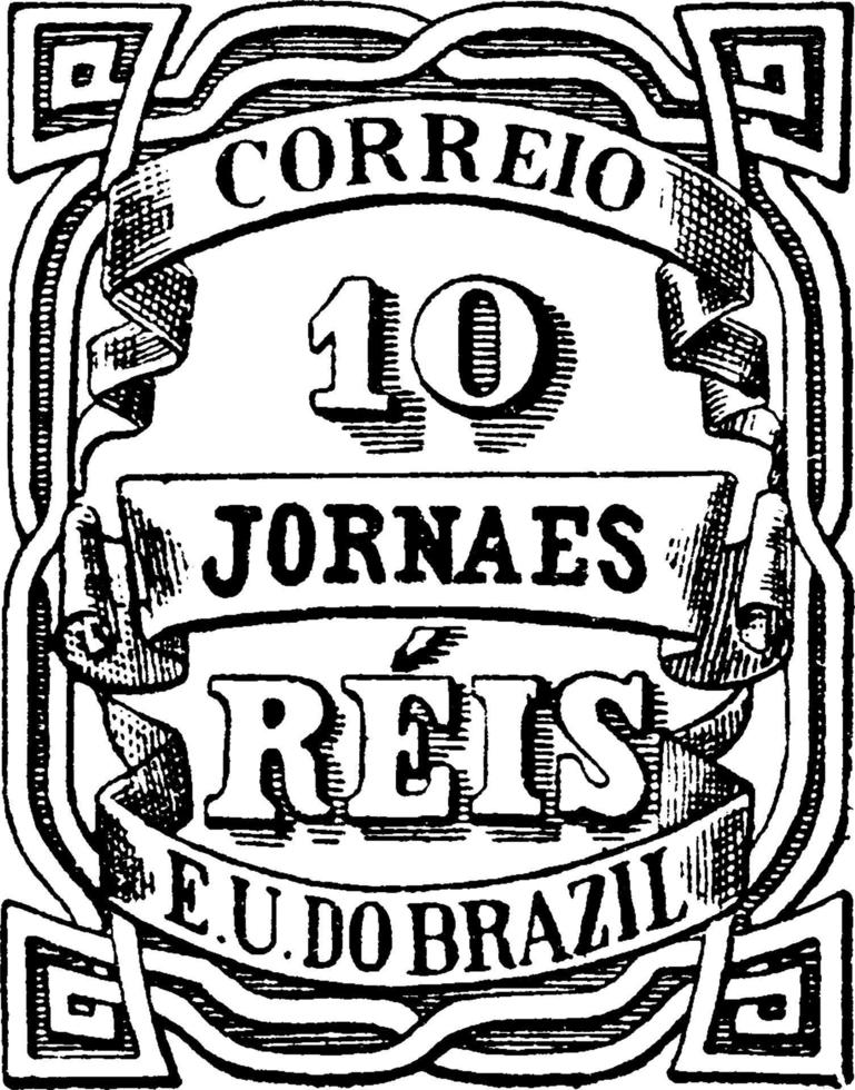 Brazilië 10 Reis krant- stempel, 1890, wijnoogst illustratie vector