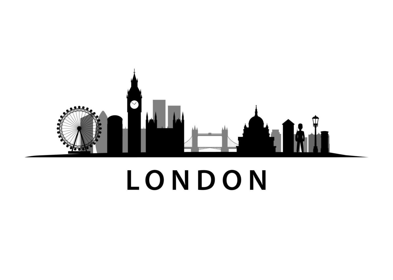 Londen Capitol van Verenigde koninkrijk, stadsgezicht, horizon, stad- landschap in zwart, silhouet, vector grafisch