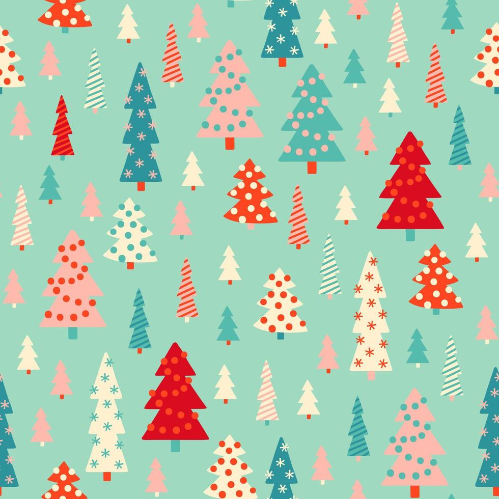 schattig Kerstmis bomen pastel winter vakantie naadloos patroon. winter bos- feestelijk retro achtergrond. vector