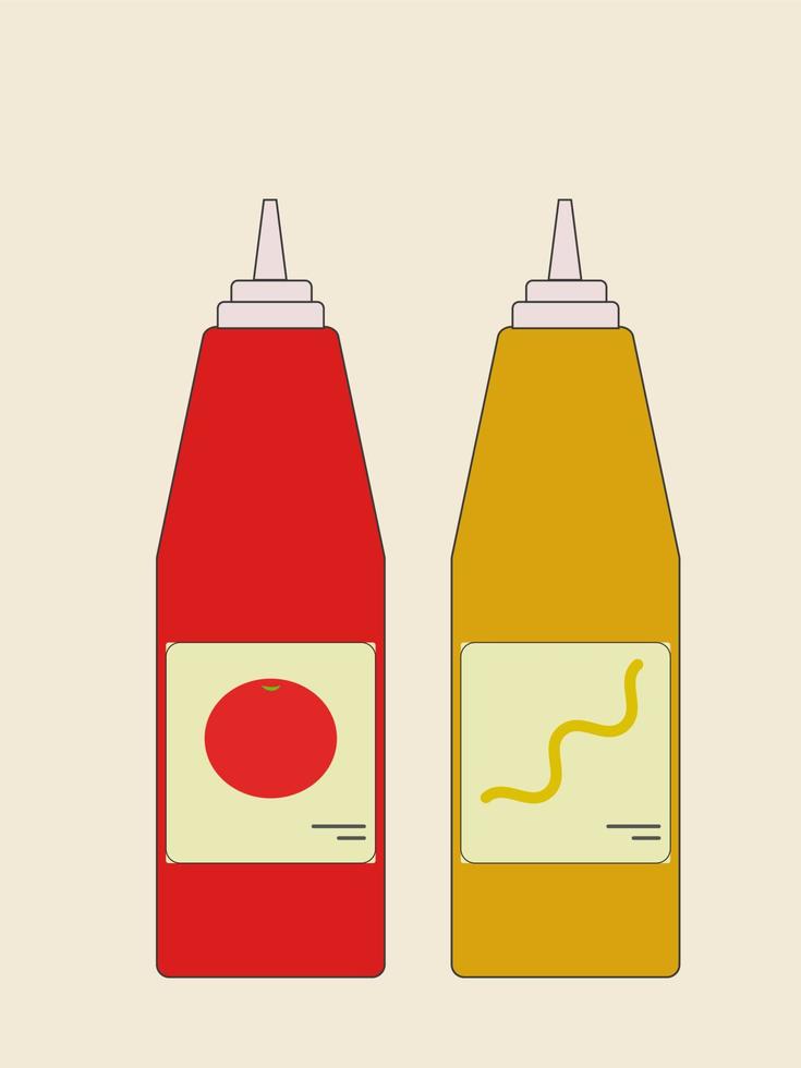 ketchup en mosterd, illustratie, vector Aan wit achtergrond.