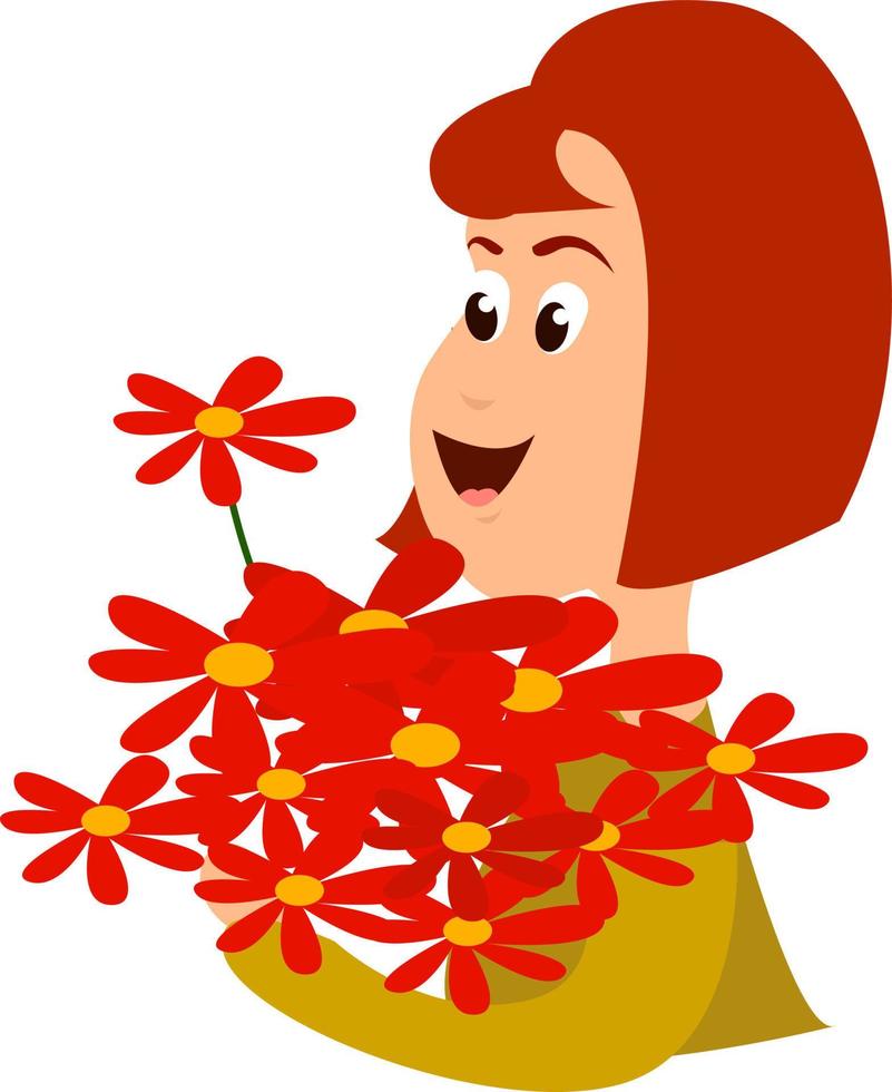 meisje met bloemen, illustratie, vector Aan wit achtergrond.