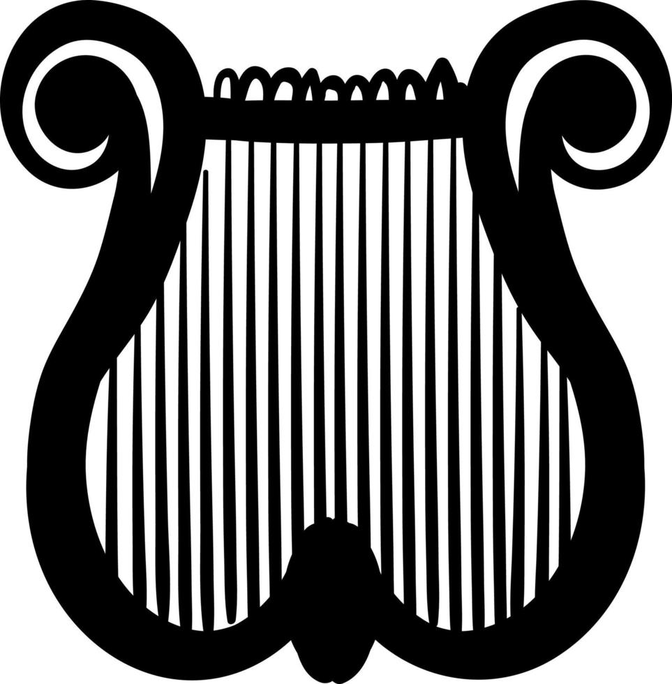 zwart harp, illustratie, vector Aan wit achtergrond.