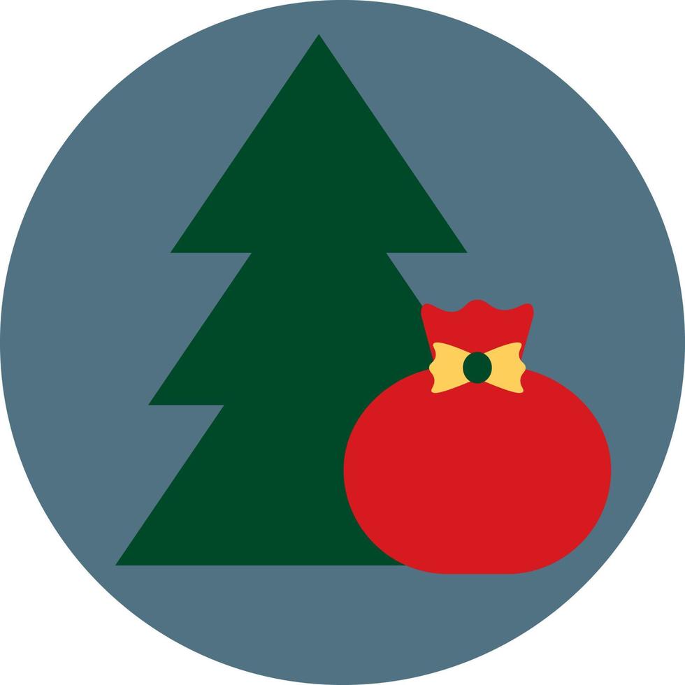 Kerstmis boom en rood geschenk zak, illustratie, vector Aan een wit achtergrond.