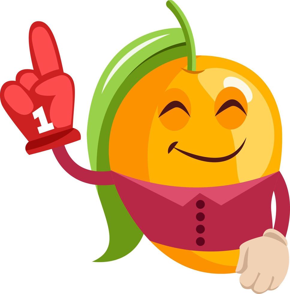 mango met groot rood handschoen, illustratie, vector Aan wit achtergrond.