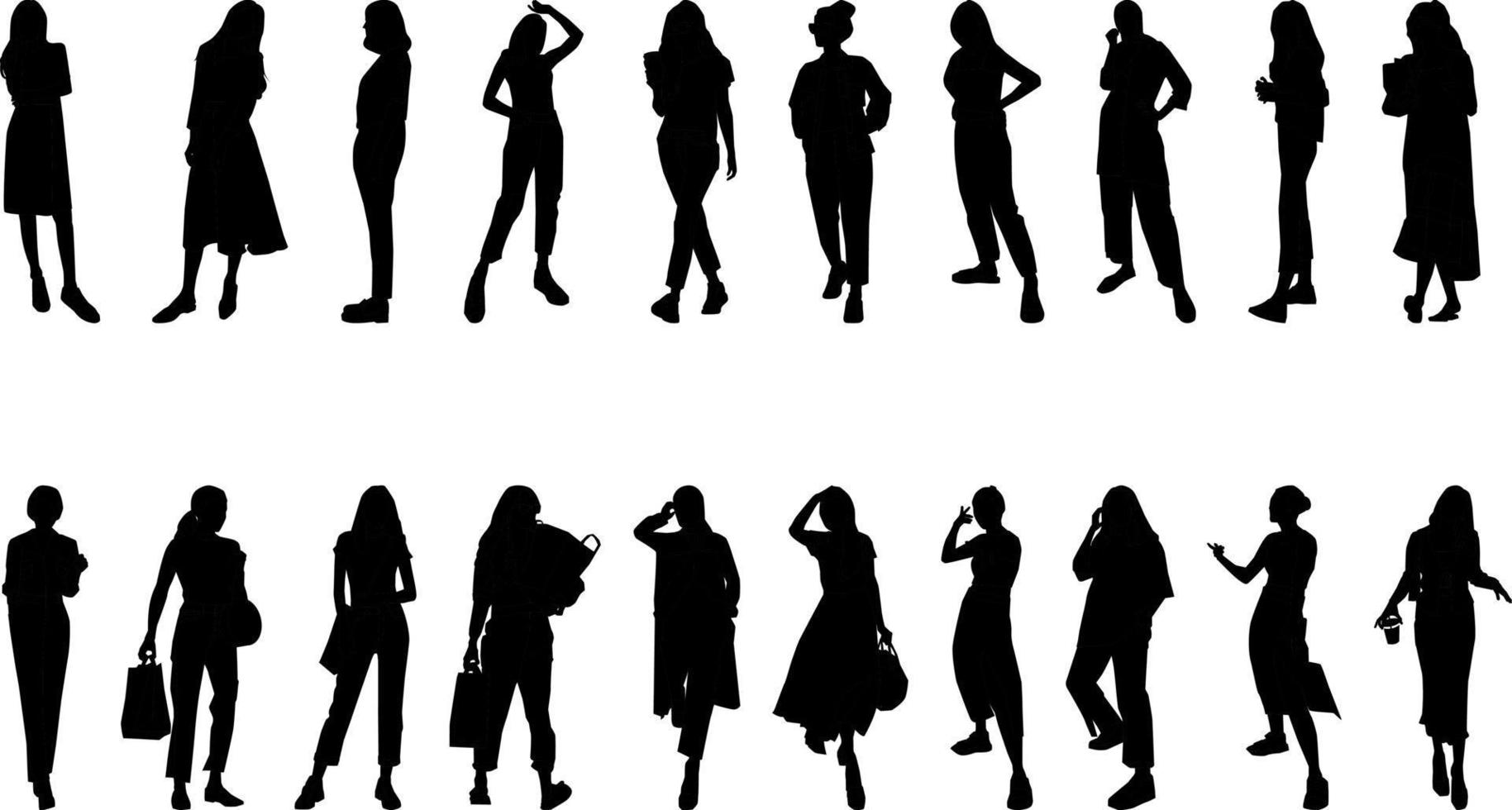 modieus vrouwen werkzaamheid silhouet, hoog oplossing, en realistisch. vector