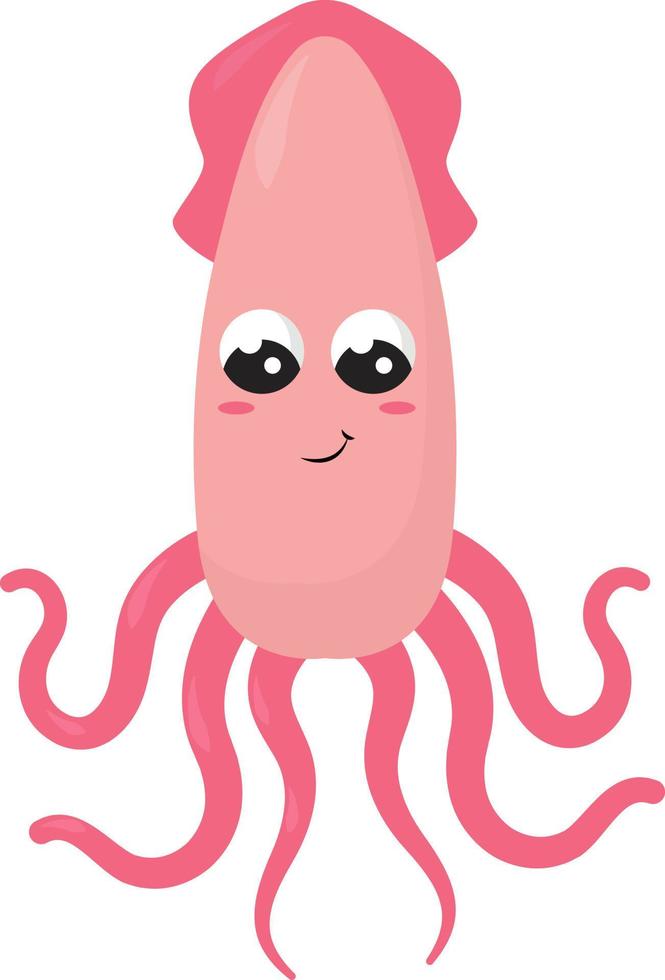 schattig roze inktvis, illustratie, vector Aan een wit achtergrond.